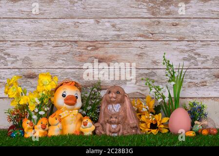 The Easter bunny with the ducks Stock Photo