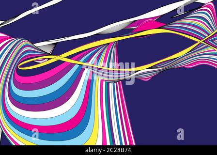 Abstract vector linear waves on a dark background. Design for a poster Stock Vector