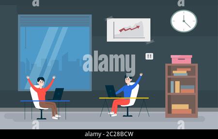 boys are working in office on their laptop Stock Vector