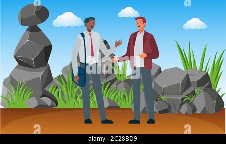 two businessman meeting behind the rock secretly Stock Vector