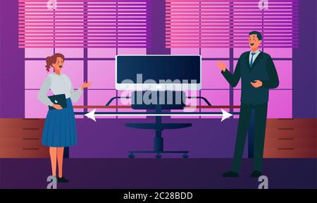 employee are meeting in office with social distancing Stock Vector