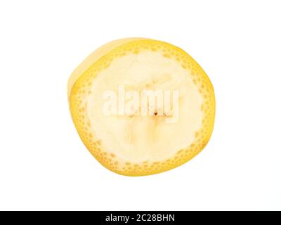 One banana slice, unpeeled. Isolated on white background with clipping path. Extreme close up, studio shoot. Stock Photo