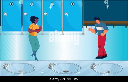 couple dancing in a washing area Stock Vector