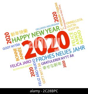 word cloud with new year 2020 greetings and white background Stock Photo