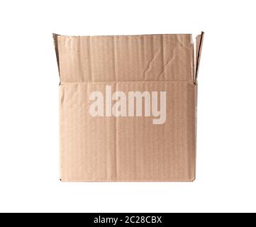 open brown rectangular box of cardboard on a white background, packaging for goods Stock Photo