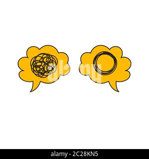 Question and answer doodle icon. Tangled and untangled bubbles. Coaching logo. Vector illustration Stock Vector