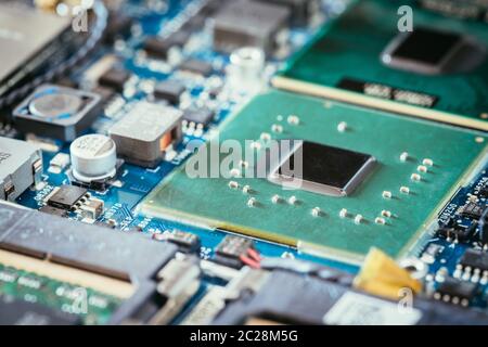 Computer Technology: Close up of a computer chip on a circuit board Stock Photo
