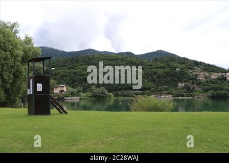 Pergine Valsugana, Italy. 16th June, 2020. Pergine Valsugana, Beach of San Cristoforo, Italy on June 16, 2020. Beaches are reopening very slowly after the lockdown due to the New Coronavirus Pandemic. Foreign tourists from Germany, Netherlands and Austria are still rare. (Photo by Pierre Teyssot/ESPA-Images) Credit: European Sports Photo Agency/Alamy Live News Stock Photo