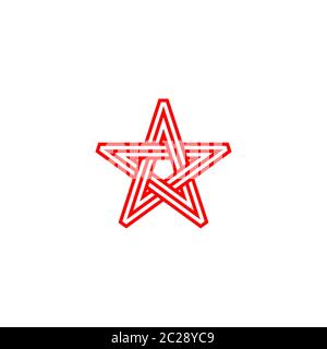 Red five-pointed line impossible star on white background Stock Vector