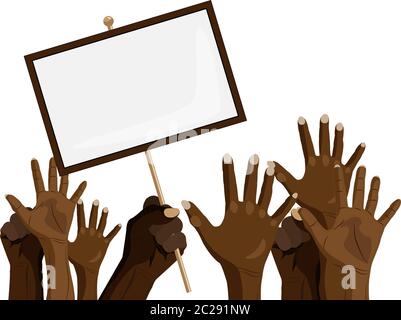 vector hands of protesting black people with empty placard to bring justice isolated on white background Stock Vector
