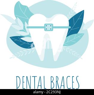 Dental braces. Healthy tooth. Oral dental hygiene. Dental care Stock Vector