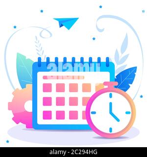Vector concept with calendar and clock. Illustration for your presentation and site. Stock Vector