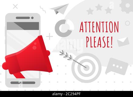 Mobile marketing, online advertising concept. Megaphone with bubble speech, target and charts.  Stock Vector
