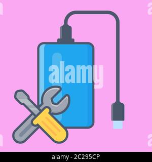 Hard disk services. Clean up hard disk. Stock Vector