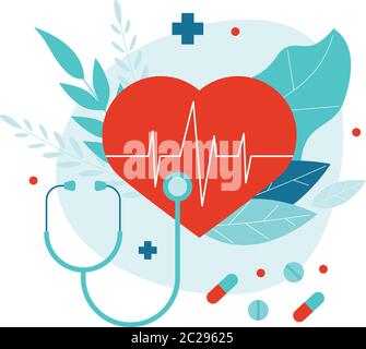 Vector flat illustration, routine medical examination, heart concept Stock Vector