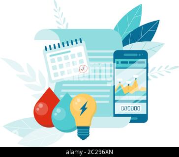 Smart energy consumption concept. Flat Cartoon Vector Illustration Stock Vector