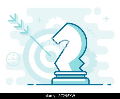 Business strategy concept. Chess knight, target icon. Stock Vector