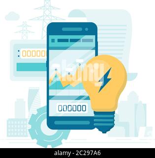 Smart energy consumption concept. Flat Cartoon Vector Illustration Stock Vector