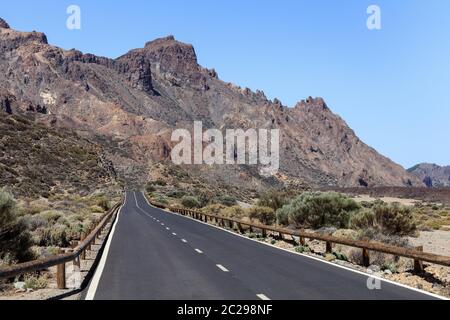 mountain road in Teide National Park. Tenerife island, Spain. Stock Photo