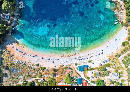 Aerial view of Korcula island beach in Pupnatska Luka cove, southern Dalmatia archipelago of Croatia Stock Photo