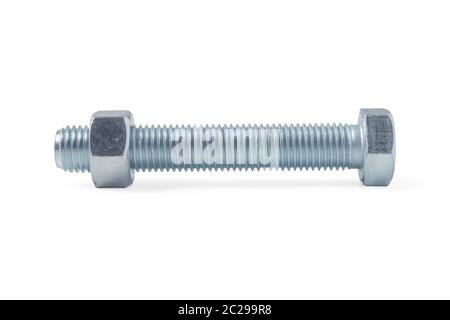 Bolt with nut close-up isolated on a white background Stock Photo