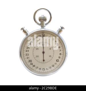 Silver metallic stopwatch isolated on white background Stock Photo - Alamy