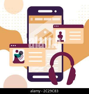 Interactive museum exhibition App. Audio Guide App. Virtual Museum and Art GalleryTours in Smartphone. Online Tours. Stock Vector