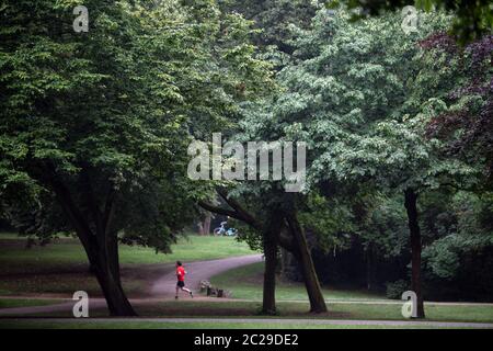 Cologne, Germany. 17th June, 2020. A runner is jogging in the morning in Cologne Volksgarten. Credit: Federico Gambarini/dpa/Alamy Live News Stock Photo