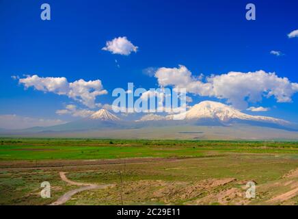 View to Ararat mountain from Khor Virap monastery, Armenia Stock Photo
