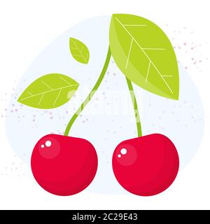 Vector cherry icon. Flat cartoon berry illustration Stock Vector