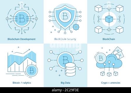Cryptocurrency and Blockchain development concept. Online payments, bitcoin technologies.  Stock Vector