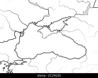 Map of The BLACK SEA basin: Black Sea, Azov Sea, Crimea & Circum-Pontic countries. Geographic chart. Stock Photo