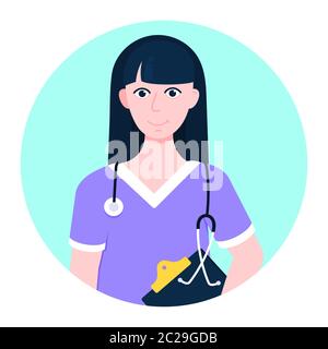 Doctor avatar character standing in the circle flat style design vector illustration Stock Vector