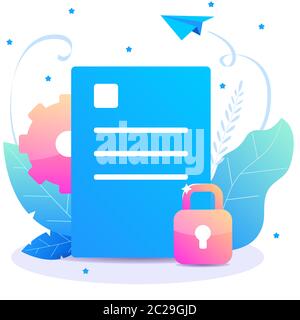 Privacy document. Vector flat concept with locked sheet Stock Vector