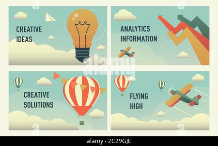 Web page design templates collection of business solution, startup, innovative ideas.  Stock Vector