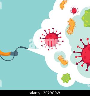 Hand holding spray hose spraying covid 19 virus design, Disinfection service and clean theme Vector illustration Stock Vector