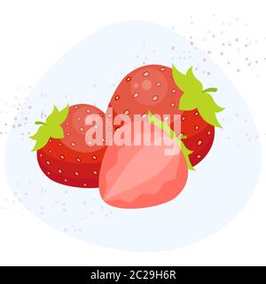 Strawberry fruit illustration, flat style icon for strawberry, strawberry Stock Vector