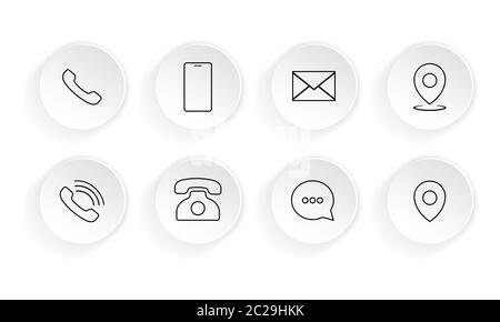 Contact, communication icon set. Location, email, envelope, chat, cell phone, smartphone, mobile, web button. Vector on isolated white background. Eps Stock Vector