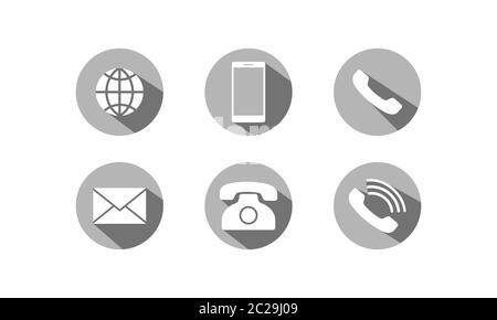 Contact, communication icon set. email, envelope, phone, smartphone, mobile, web button. Vector on isolated white background. Eps 10. Stock Vector