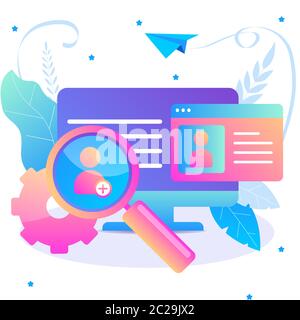 HR, personnel recruiting, hiring concept. Search cv. Poster for web page, banner, social media, presentation.  Stock Vector