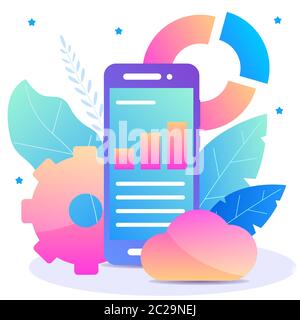 Vector concept of mobile analytics. Statistic report in your smartphone.  Stock Vector