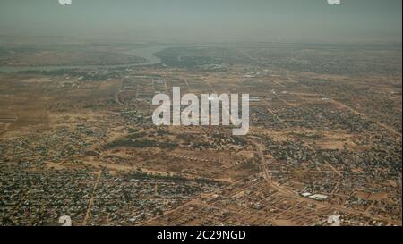 Aerial view to NDjamena and Chari or Chari river, Chad Stock Photo