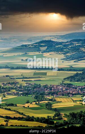 View over the plain of Lembronnais and the village of Antoingt . Puy de Dome. Auvergne. France Stock Photo