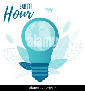 Earth hour concept. Save our planet poster. Happy Earth Day Banner. Environment safety celebration. Stock Vector
