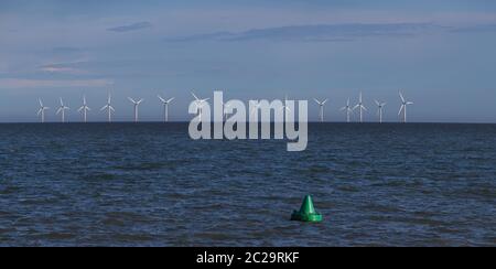 Offshore wind farm at Gunfleet Sands off Clacton on Sea. Stock Photo