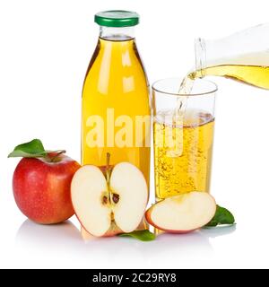 Apple juice pouring pour organic apples fruit fruits square isolated on a white background Stock Photo