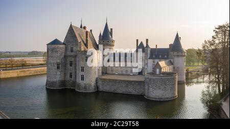 France, Loiret, Loire Valley listed as World Heritage by UNESCO, Sully sur Loire, Chateau de Sully sur Loire, 14th-18th century (aerial view) // Franc Stock Photo