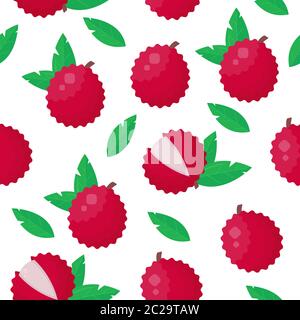 Lychee Seamless Pattern. Lychee background with leafs. Stock Vector