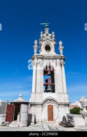 Detail of the clock tower of the late Baroque and Neo-Classical Royal Basilica and Convent of the Most Sacred Heart of Jesus, built in late 18th centu Stock Photo