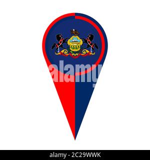 Pennsylvania state map pointer pin icon location flag marker Stock Photo